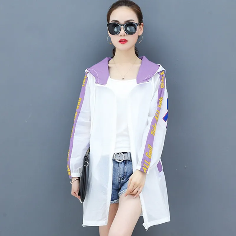 UHYTGF Oversized Womens summer tops coat Casual hooded sun protection clothing Loose breathable thin coats elegant bike top 1471 | Женская