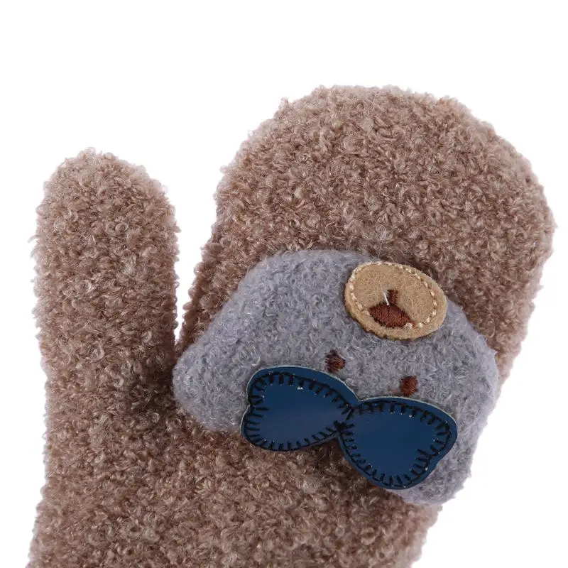 2017 Winter Baby Cartoon Bear Gloves Warm Boy Girl Windproof Hand Muff Fashion Kids Child Full Finger Knitted Mittens Ski | Детская