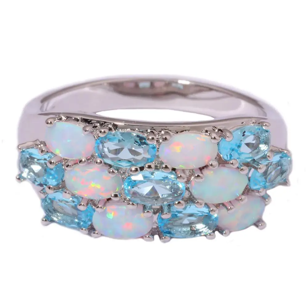 Кольцо CiNily Created модное женское кольцо с белым огненным опаловым синим цирконием и