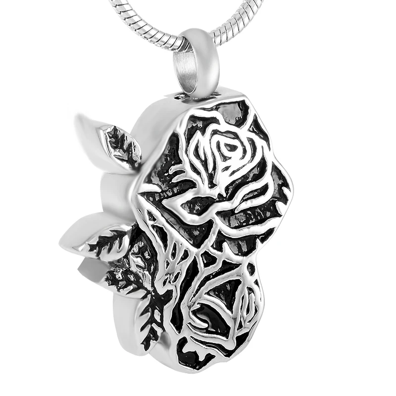 

IJD9334 Never Fade Stainless Steel Rose Flower Cremation Jewelry Necklace Hold Ashes Memorial Urn Keepsake Pendant For Women