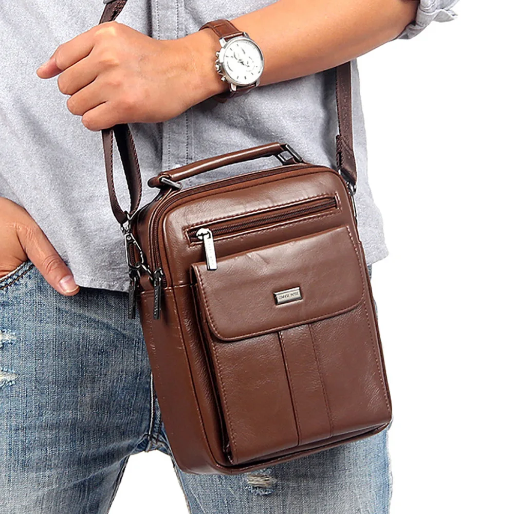 Маленькие Мужские сумки из натуральной кожи деловой портфель на ремне