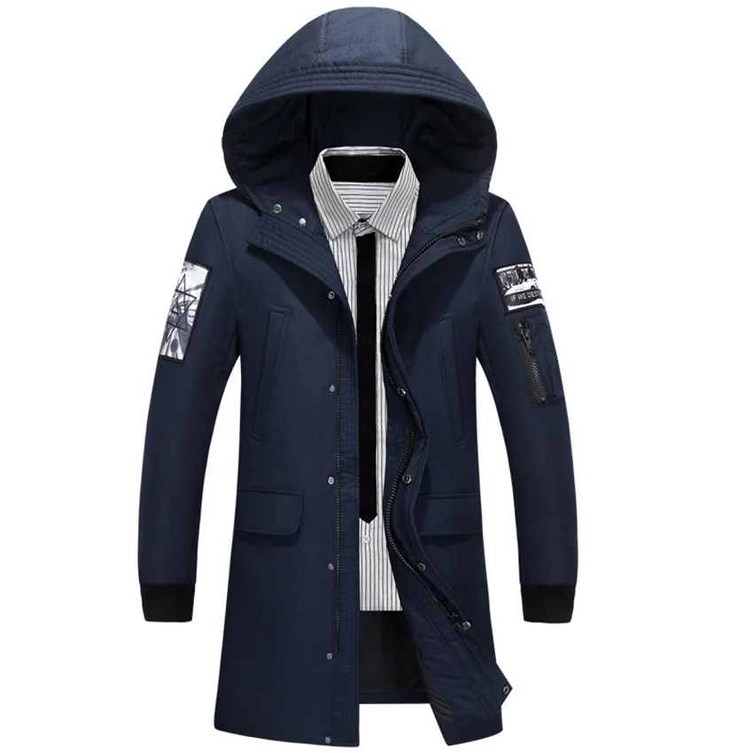 Бесплатная доставка Зима Для мужчин Повседневное средней длины капюшон белая