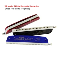 100 pcslot popular bee 24 hole chromatic harmonica c key polyphony harmonicon black octave tuned mouth organ harmonica