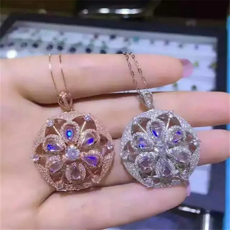 

KJJEAXCMY boutique jewels 925 Pure silver inlay moonstone circular micro-inlay pendant + necklace natural gemstone lady's hand d