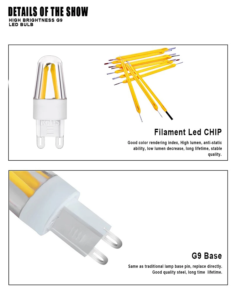 6 шт. G9 Светодиодная лампа с регулируемой яркостью 220 В 110 3 Вт COB LED 4LED Bombillas Lampe Luz