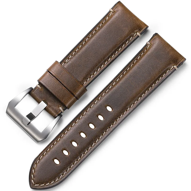 Brown-silver Аксессуары для часов CHIMAERA, ремешок для часов 22 мм, 24 мм, винтажный ремешок из коровьей кожи для часов Panerai Fossil, ремешок для часов - Цвет ремешка: Brown-silver