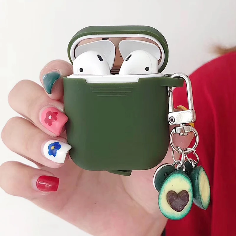 Милый защитный чехол для AirPods 2 фруктовая Пряжка авокадо Bluetooth беспроводной наушник силиконовый чехол сумка для Airpods прекрасная цепочка для ключа
