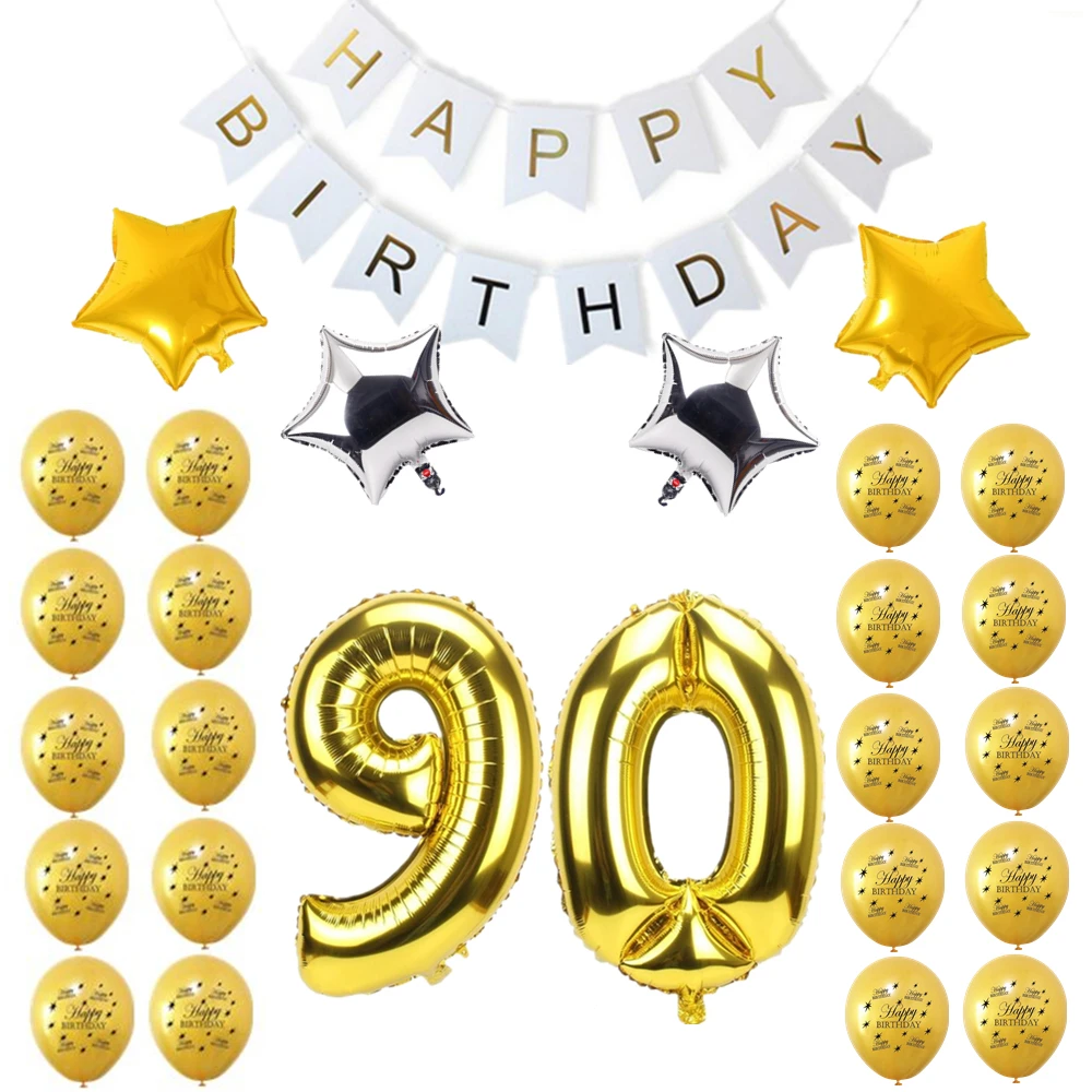 90 white ZLJQ 26 шт. Золотой 10 20 30 40 50 60 70 лет с днем рождения воздушный шар черный Бантинг Баннер для взрослых День Рождения украшения Поставки - Цвет: 90 white