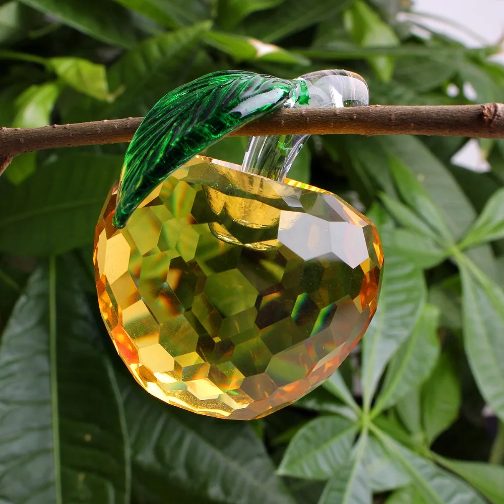 C&ampH New Christmas Gifts 40mm 3D Crystal Yellow Apple Paperweights for Figurine Ornaments Glass Crafts Office Desktop Decor | Дом и сад