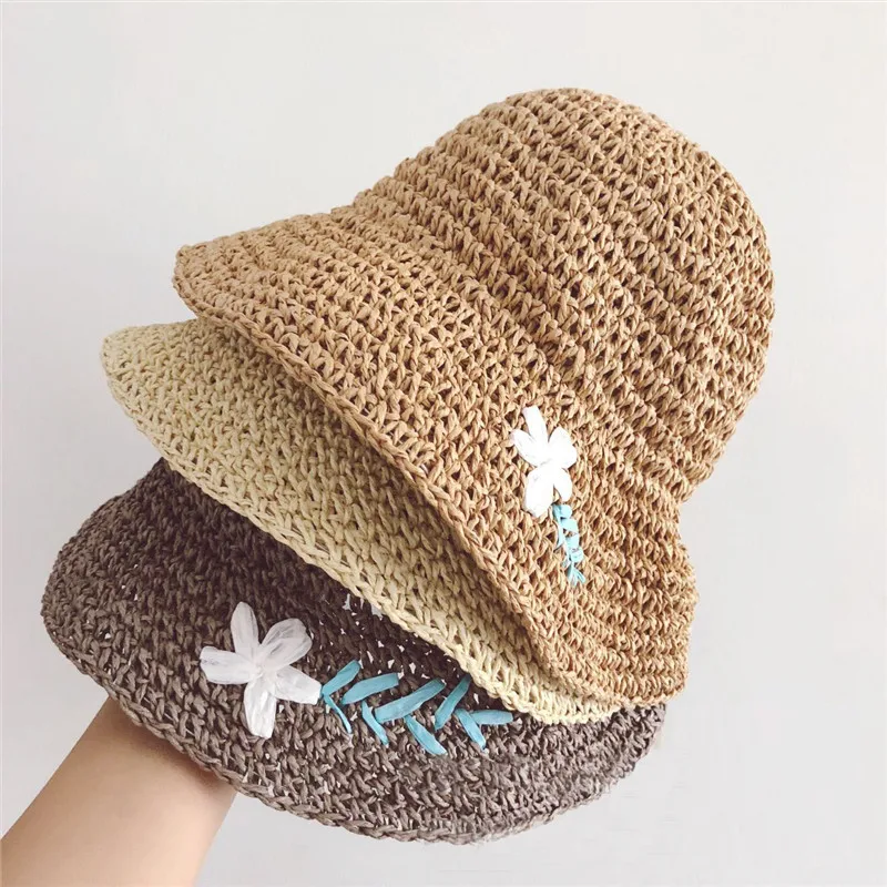 Inside 53cm Children Summer Hat Baby Beautiful bonnet Accessories Baby Sun Hat Flower bonnet Holiday Cap Bohe Straw Hat