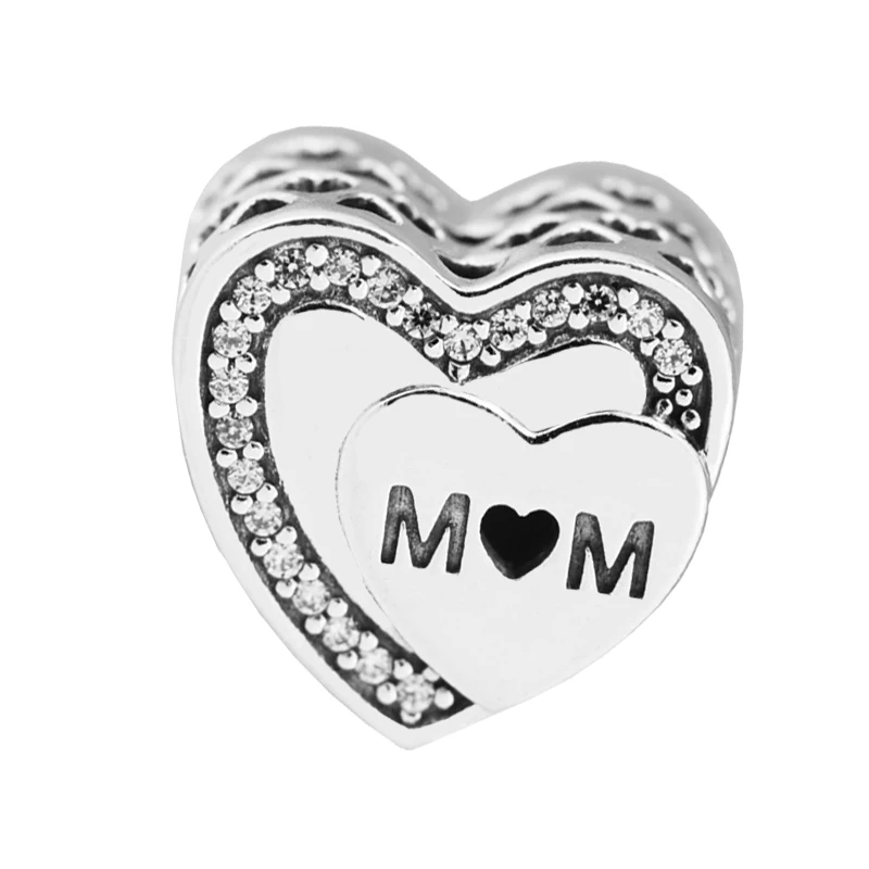 

Подходит для браслетов Pandora Charms в честь мамы бусины с прозрачным кубическим цирконием 100% 925 пробы-серебро-ювелирные изделия QANDOCCI