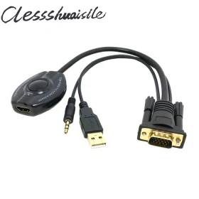 (100 шт./лот) VGA вход USB питание 3 5 мм аудио в HDMI HDTV выход конвертер адаптер кабель|laptop
