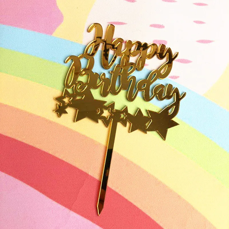 INS с днем рождения акриловый торт Топпер лазер золотые звезды усы кекс для