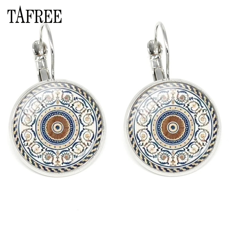 TAFREE новые трендовые серьги клипсы Мандала Zan Yoga красивый дизайн стекло