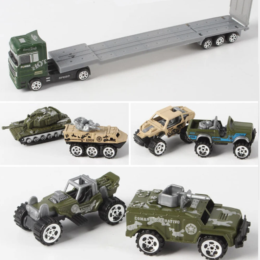 Автомобильный транспортер из сплава 1:64 армейский грузовик с машинками