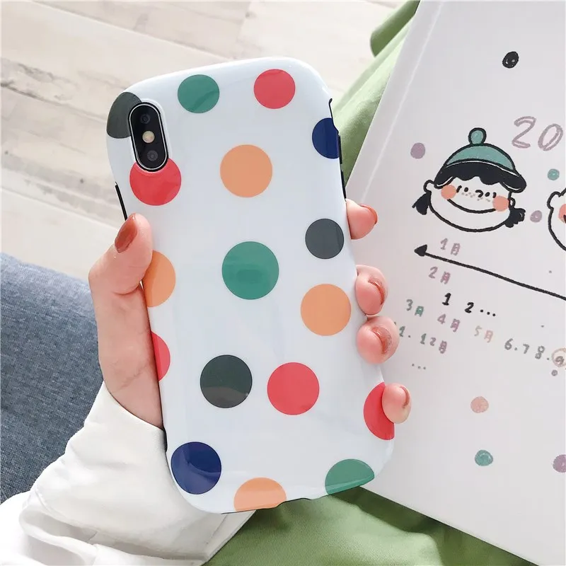 Корейский цветной чехол в горошек для телефона Iphone X Xs Max глянцевый Цветочный
