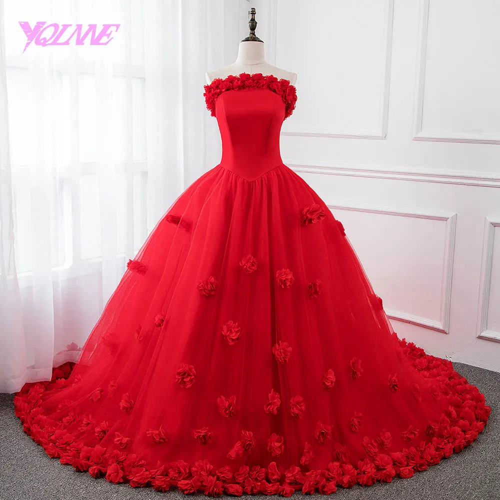 YQLNNE красные платья с цветами 2018 для Quinceanera бальное платье на шнуровке милое 16 15
