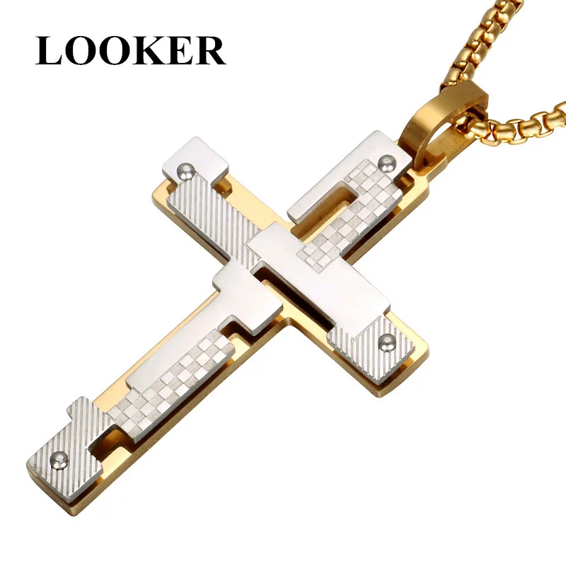 LOOKER религиозный золотой цвет крест кулон и ожерелье из нержавеющей стали