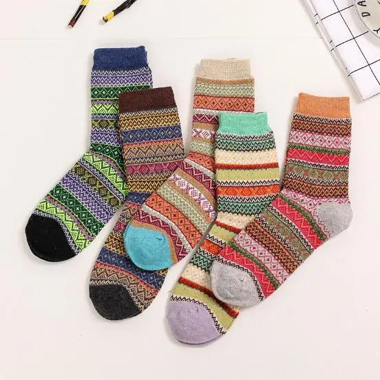 Mixed color 1 5 пар/лот, новинка, разноцветные Модные женские носки, Осень-зима, большие размеры, Eu35-40, шерстяные носки, теплые толстые женские носки - Цвет: Mixed color 1