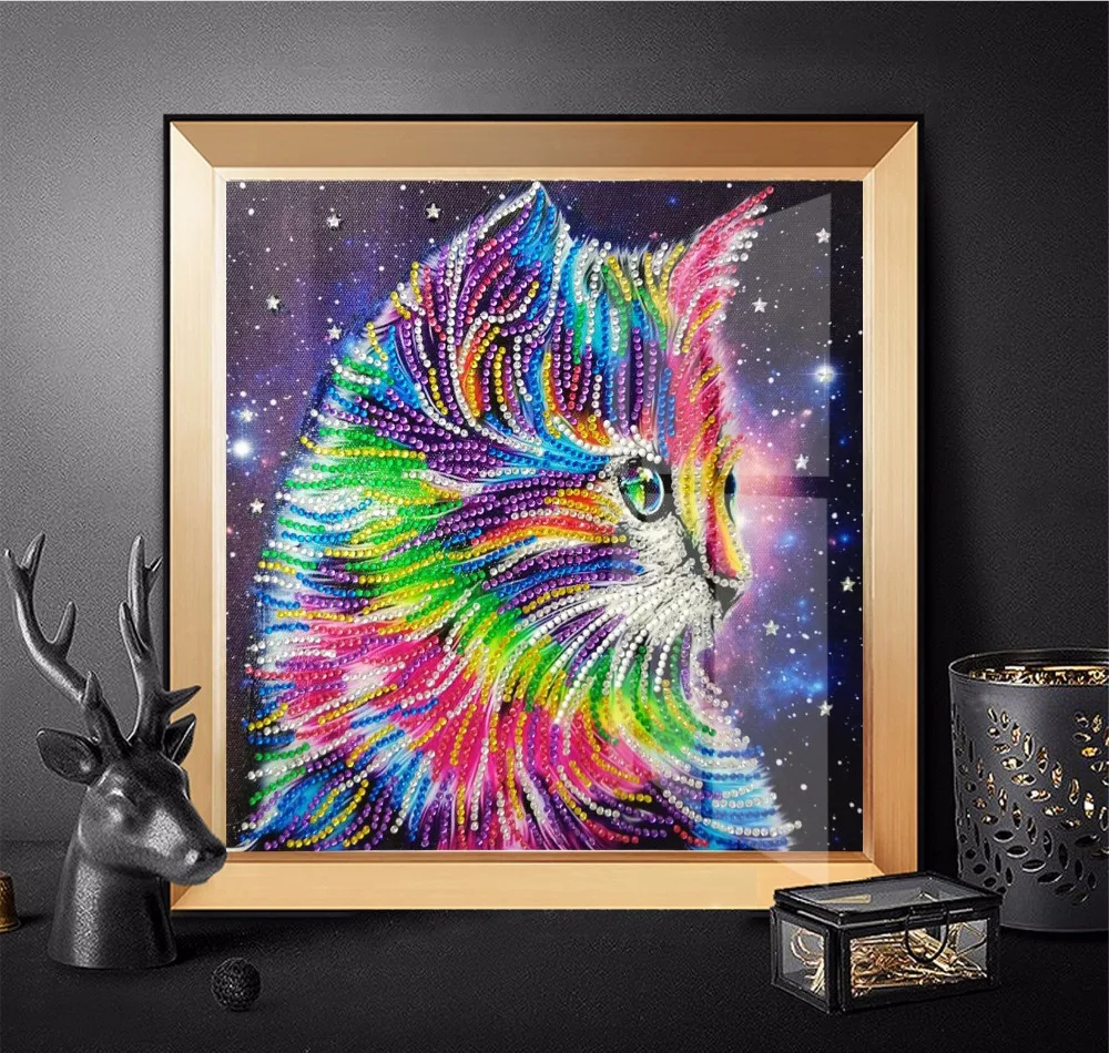 DIY холст для алмазной живописи Алмазная вышивка &quotРадуга&quot Кошка &quotсделай
