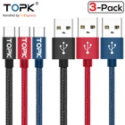 3 упаковки кабель TOPK USB Type C, нейлоновый плетеный корпус из алюминиевого сплава, мягкий провод USB C, кабель для устройств Type-C и коннекторов