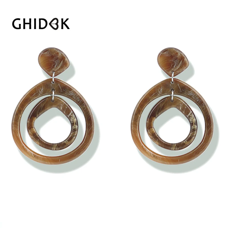 GHIDBK коричневый брюнетка ацетат большие обручи серьги для Для женщин