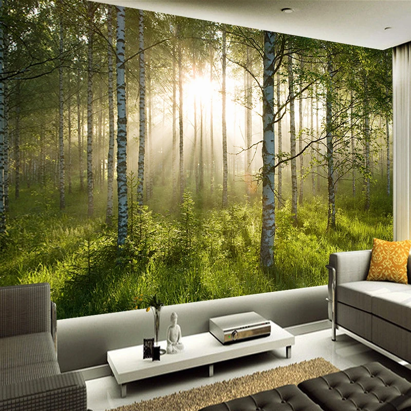 JiaSheMeiJu Custom Non-Woven Large 3D Mural Wallpaper Sunrise Forest Natural Landscape Photo WAllpapers For Living Room Bedroom |
