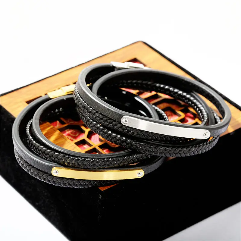 V.YA Multi-Layer Leather Bracelets &amp Bangles for Men Women Fashion Retro Gold Silver Color 200mm Braided Rope Man Jewelry Gift |