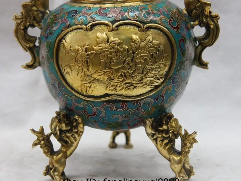 9 Китай Бронза Медь cloisonne феникс птица Foo Собака Лев курильница | Дом и сад