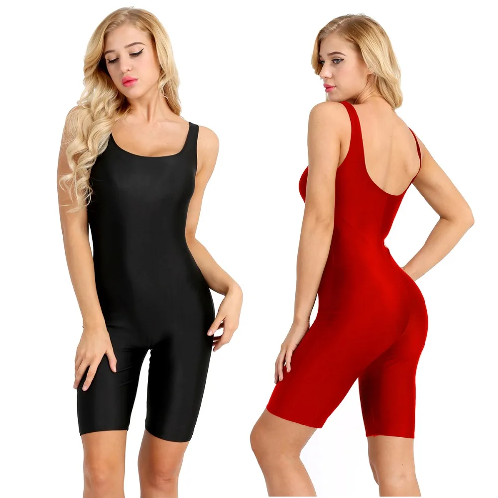

Hot Sexy Girls Stretchy Playsuit Fitness Tights Sleeveless Jumpsuits Knee Length Unitard Tracksuit Women Bodysuit Dance Leotard
