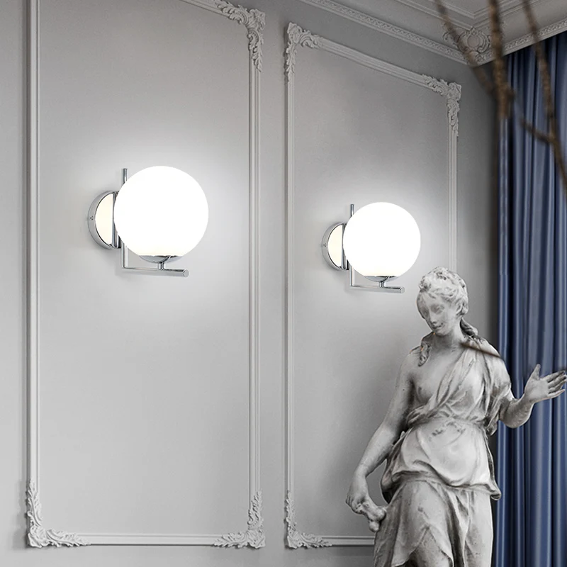 

[DBF]Modern Nordic Glass Meta Gold/Silver Ball Retro Vintage Wall lamp E27 Loft for cafe bedroom foyer