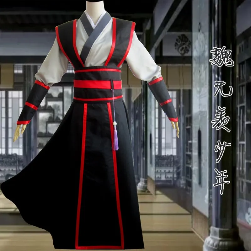 Вэй Wuxian молодой гроссмейстер Demonic культивирования Косплей Костюм Вэй Wuxian Mo Dao Zu Ши Вэй ин костюм парики сапоги