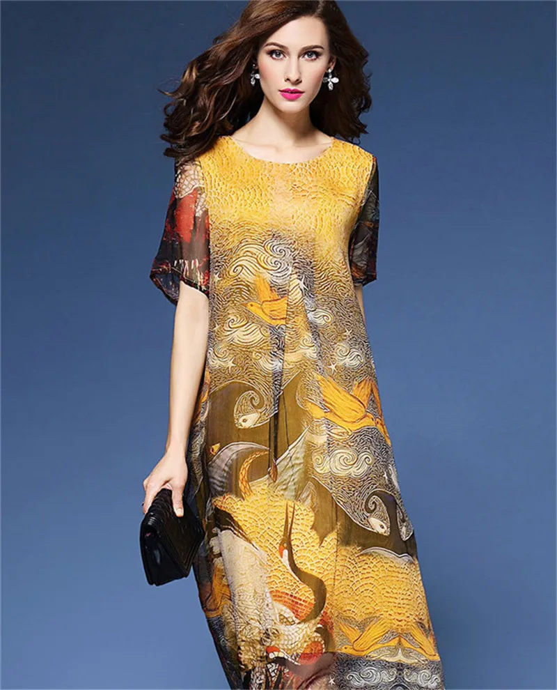 Женское летнее платье-макси длинное желтое платье с цветочным принтом