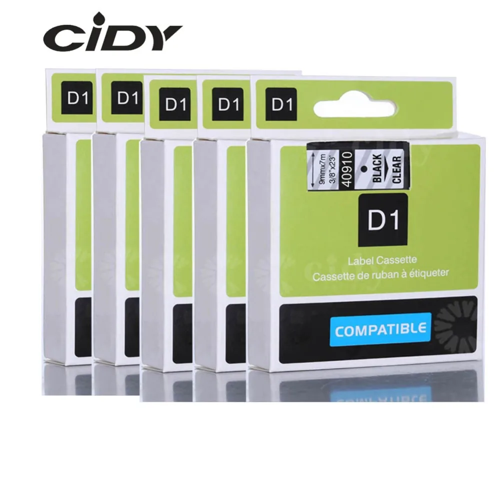 

Cidy 5 шт., совместимый с Dymo Labelmanager 9 мм D1 Black on Clear Dymo производитель 40910 этикеток, картриджи, Заводские поставки