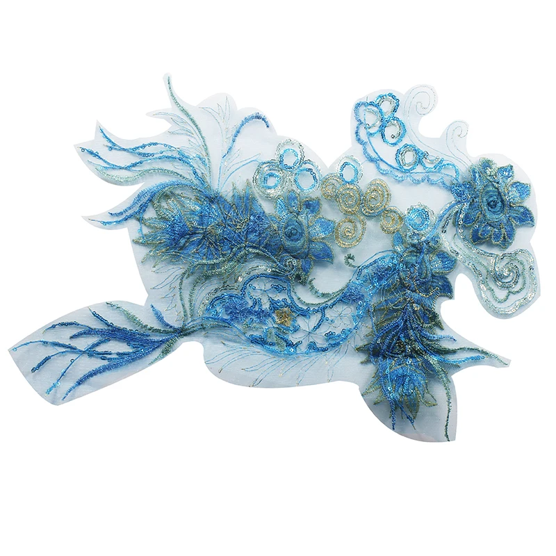 5 шт. 3D блесток цветок голубое золото кружевная вышивка аппликация Pacthes кружева