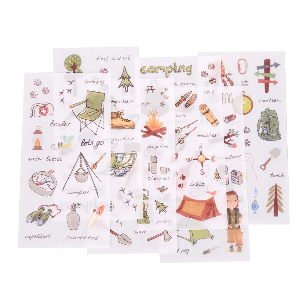 

6 Pages/Pack Decorative DIY Diary Scrapbooking Phone Index Seal Stickers Camping equipment Travelling Life Planner Stickers