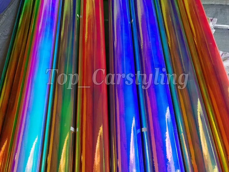 Глянцевая зеркальная Радужная голографическая пленка хромированная виниловая