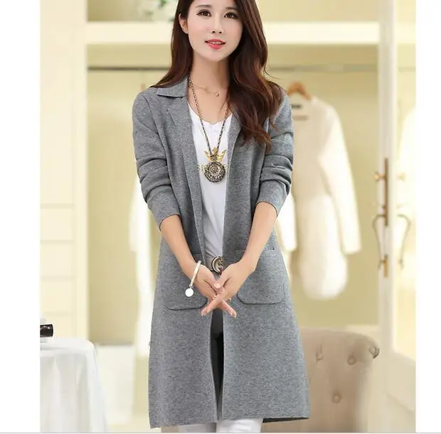 Осенние Новые свитера пальто средней длины Модный женский вязанный кардиган