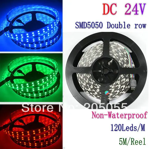 Двухрядная 5050 Светодиодная лента DC24V 5 м 16 4 фута 120 светодиодов/м 600 светодиодов SMD