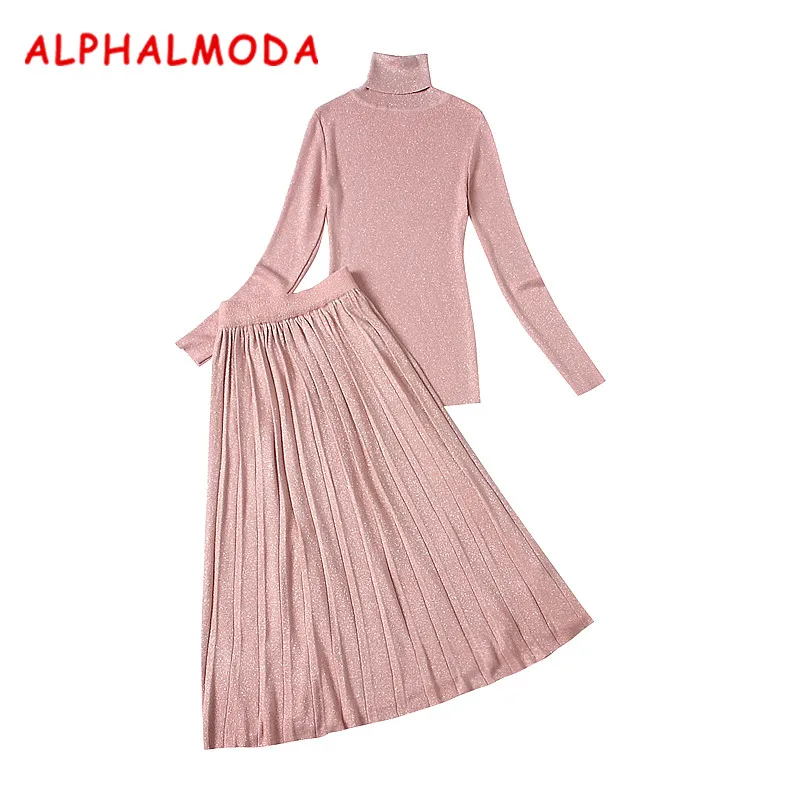 Almoda новинки для женщин дно Вязание футболки и юбки 2 шт. Костюмы Зимняя водолазка