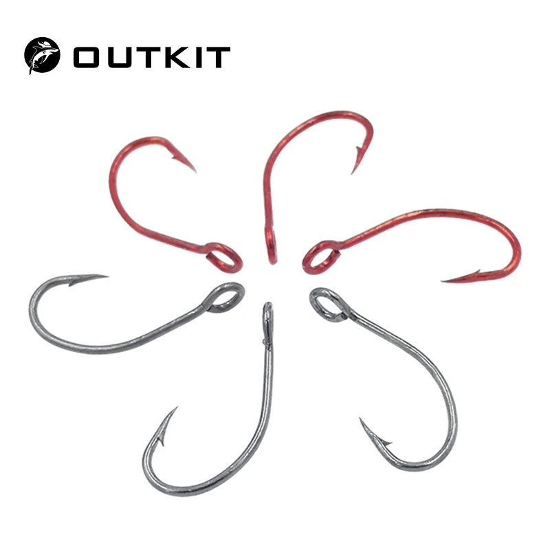 

Крючок рыболовный OUTKIT, из высокоуглеродистой стали, красный, с одним крючком, 6 #8 #10 # Крючок для ловли карпа, с кольцом, 20 шт.