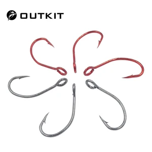Крючок рыболовный OUTKIT, из высокоуглеродистой стали, красный, с одним крючком, 6 #8 #10 # Крючок для ловли карпа, с кольцом, 20 шт.