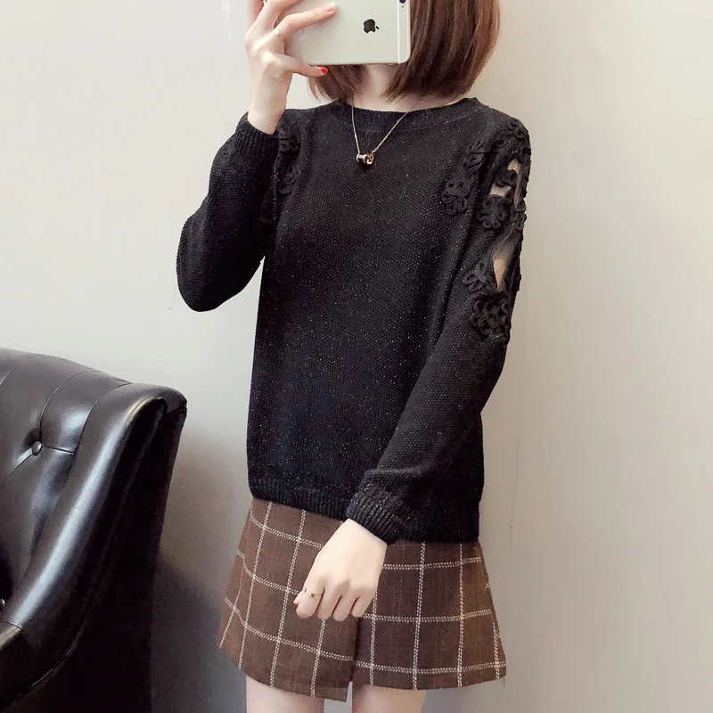 Spring Summer Women Hollow Sweater 2018 Autumn New Korean Loose Large Size Bright Mesh Yarn Female Bottoming Knitting | Женская одежда