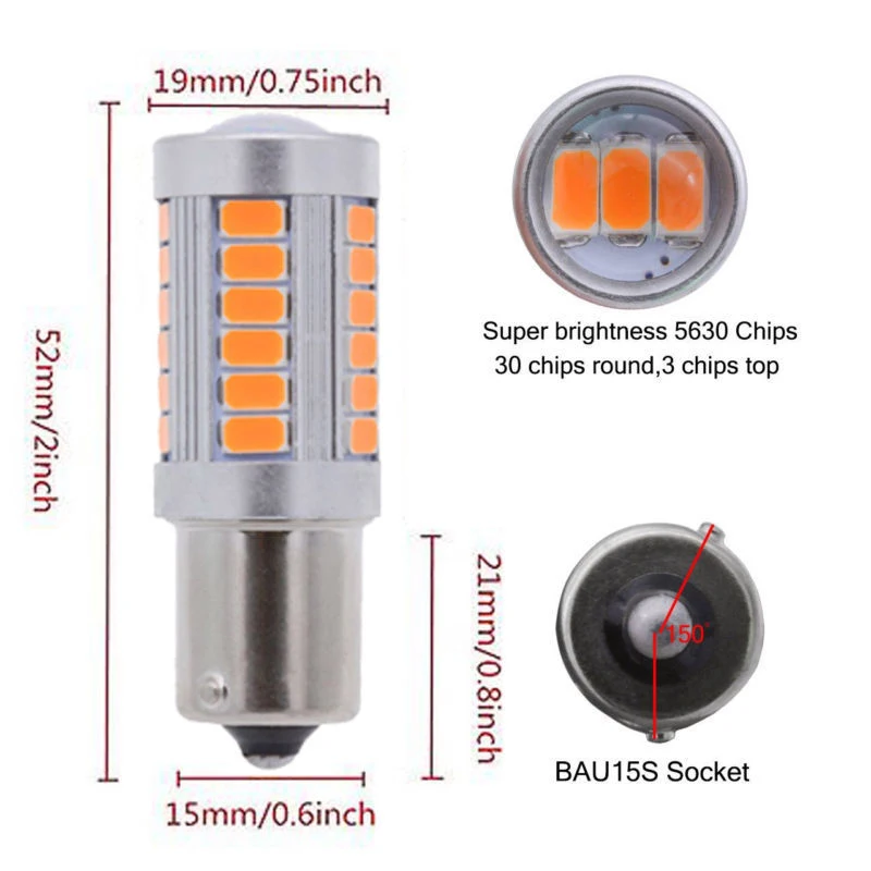 2 шт. Автомобильные светодиодные лампы 1156PY BAU15S PY21W 33SMD|Сигнальная лампа| |