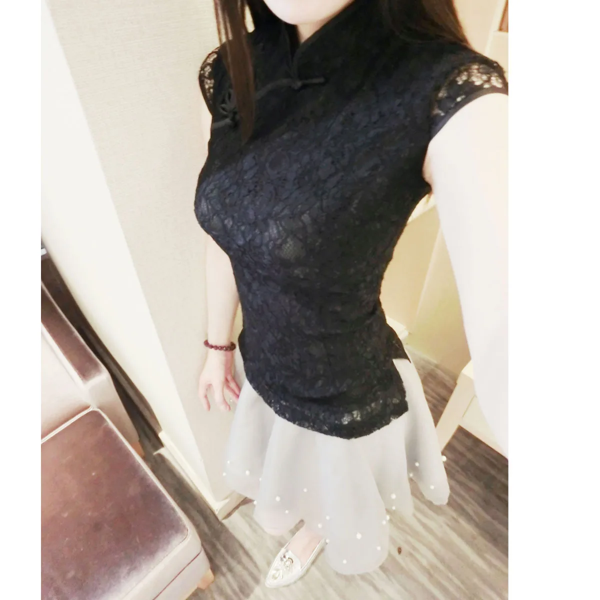 Плюс Размер Традиционный китайский Топ для женщин Чонсам женский черный