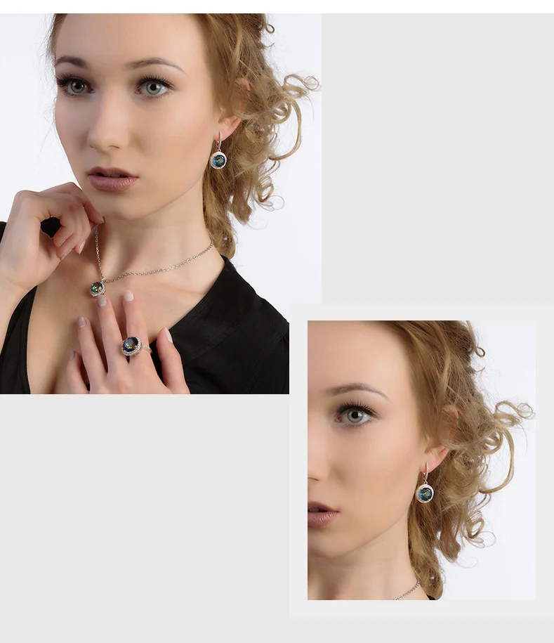 GEM'S BALLET 8.51ct, круглый натуральный голубой Мистический Кварц, ювелирный набор, 925 пробы, серебряные серьги, кольцо, набор для женщин, модный