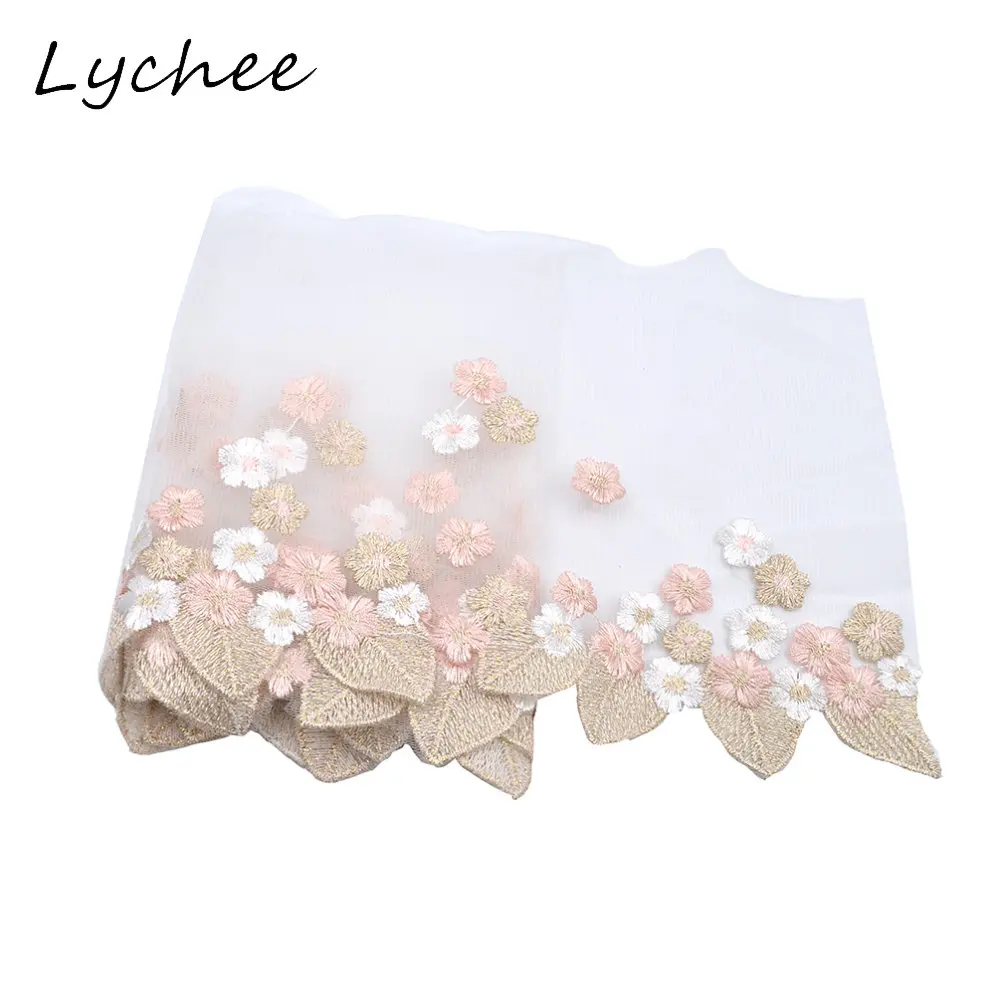Кружевная ткань Lychee для женщин 1 ярд с цветочной вышивкой и листьями свадебного