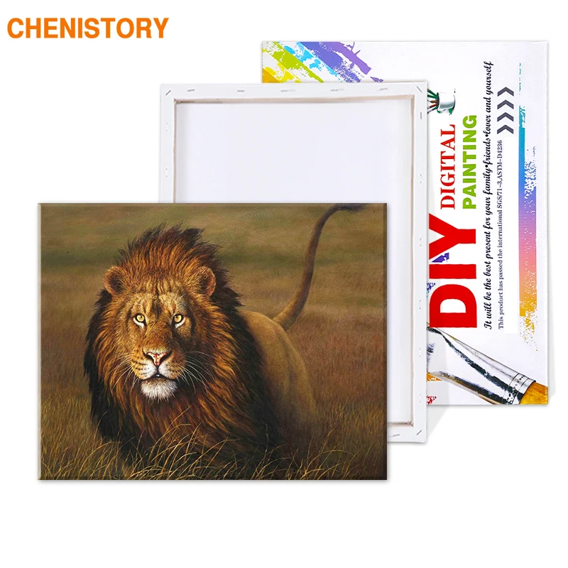 CHENISTORY Lion Animals Diy цифровой набор для рисования по номерам Рисование от Numebrs Ручная