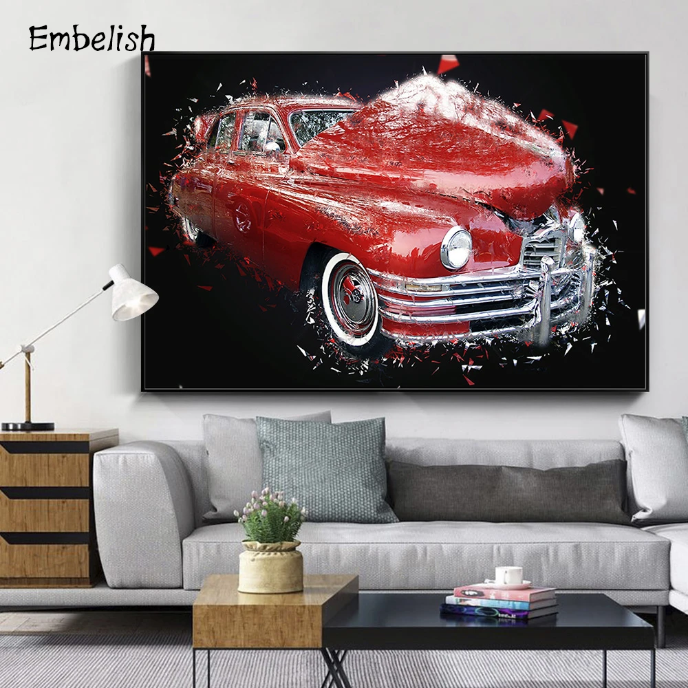 

Embelish 1 Pieces Fashion Vintage Red Car Cool Wall Art Framed Pictures For Living Room Modern Home Decor HD Canvas Paintings