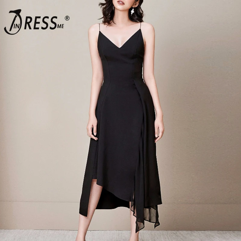 INDRESSME, Бандажное платье, новинка, для женщин, на тонких бретелях, глубокий v-образный вырез, открытая спина, с оборками, неровный подол, миди, Сексуальные клубные платья для вечеринок